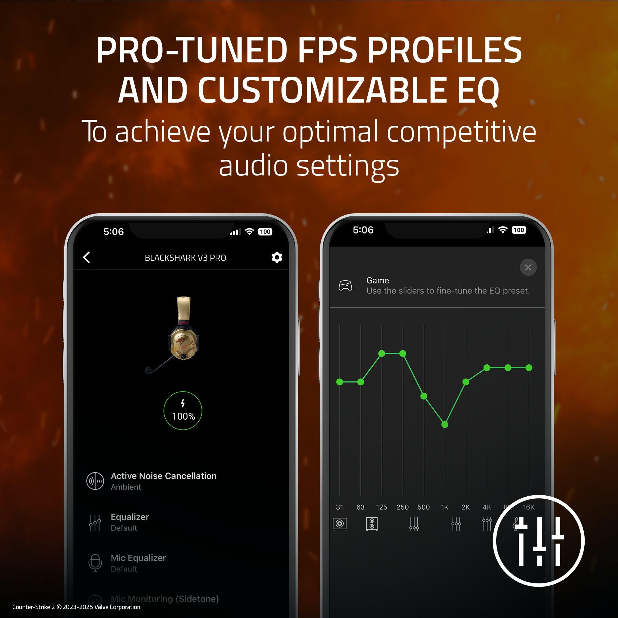 Razer BlackShark V3 Pro Wireless ANC Gaming Headset for PC: Full Band Mic - 50mm Drivers - 2.4 GHz, Bluetooth, USB, 3.5mm - Works with Mac, PS5, Nintendo Switch, Smartphone - Counter-Strike 2 Edition