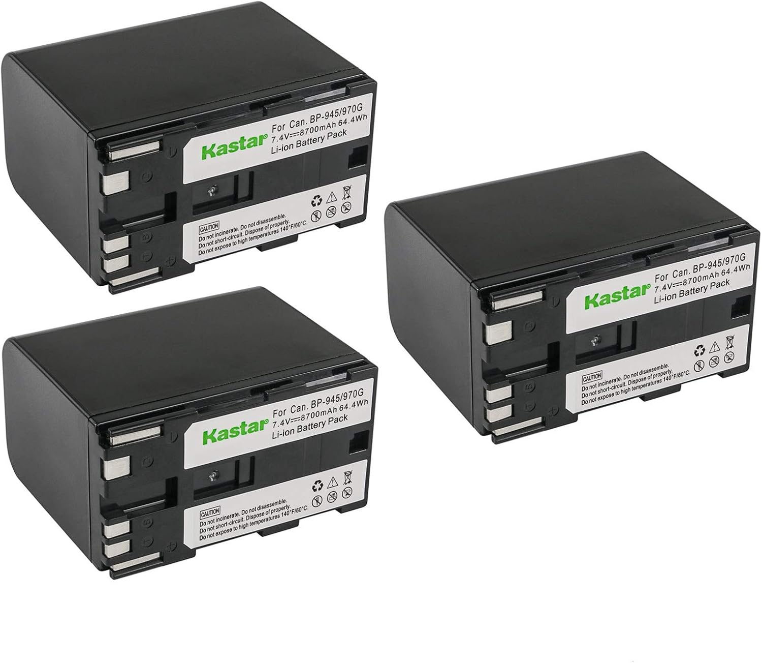 Kastar Battery (3-Pack) Replacement for Canon BP-945, BP-970 C2, FV1, FV500, Optura, Ultura, Vistura, DM-XL2, DM-MV20, E65AS, ES-8600 Hi8, G2000, GL2, MV200i, UC-V300, V75Hi, XH-G1, XL-H1, XM2, XV4