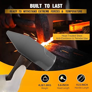 Blacksmith 4LB Handmade Forge Hammer for Farrier, Knife Maker, Blacksmith Forging Tool