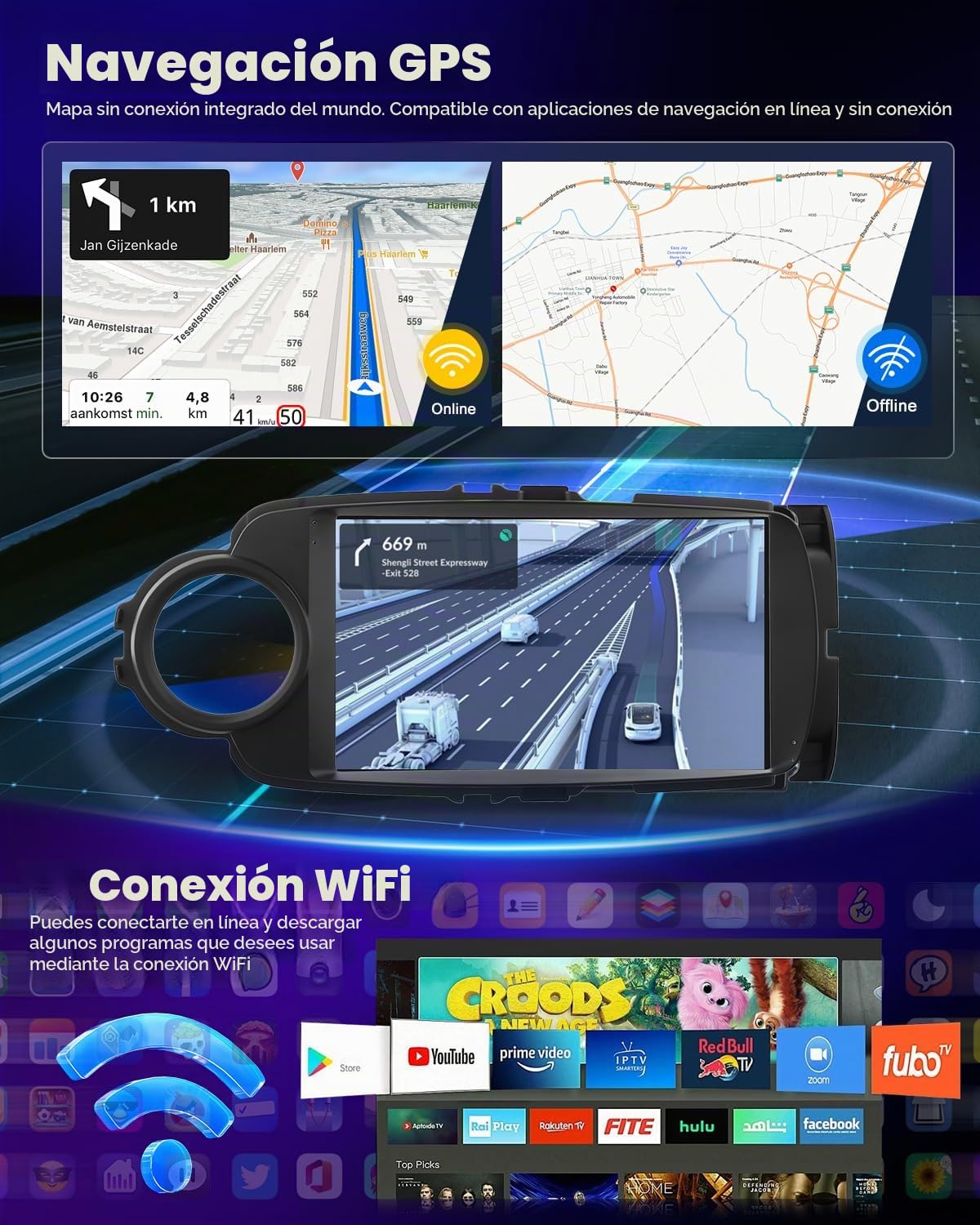 NHOPEEW 4+128 GB Radio para Coche con Android para Toyota Yaris 2012-2017 con compatibilidad con CarPlay y Android Auto, WiFi, GPS, Controles en el Volante,Canbus