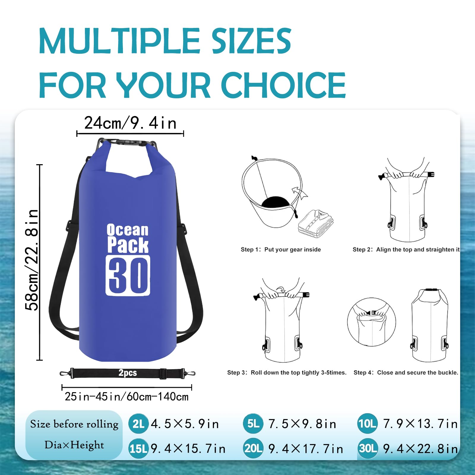 POPOYU Bolsa impermeable, Blue, 30L