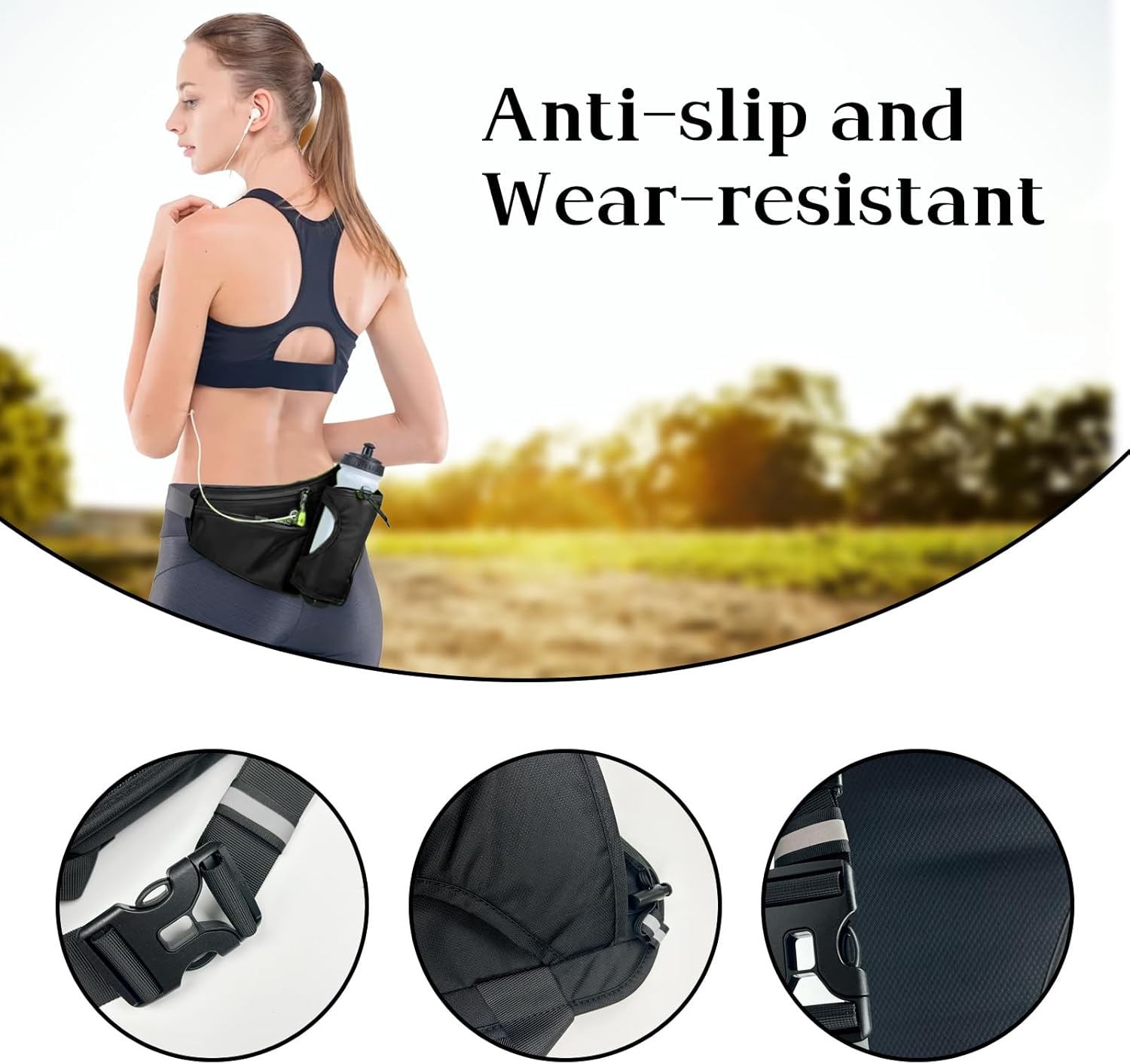 Running Belt for Women, Men,Running Belt with Water Bottle, Fanny Pack with Water Bottle Holder,Water Bottle Belts Holder for Jogging, Cycling (Black)(Bottle Not Included) - Image 4