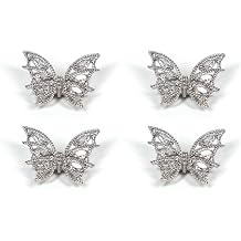Tinsow 4 Pcs Nail Diamond Metal Nail Art Butterfly Jewelry Crystal Strass Moving Wings Butterfly Nail Diamond Stones Wedding Charms Accessories Silver
