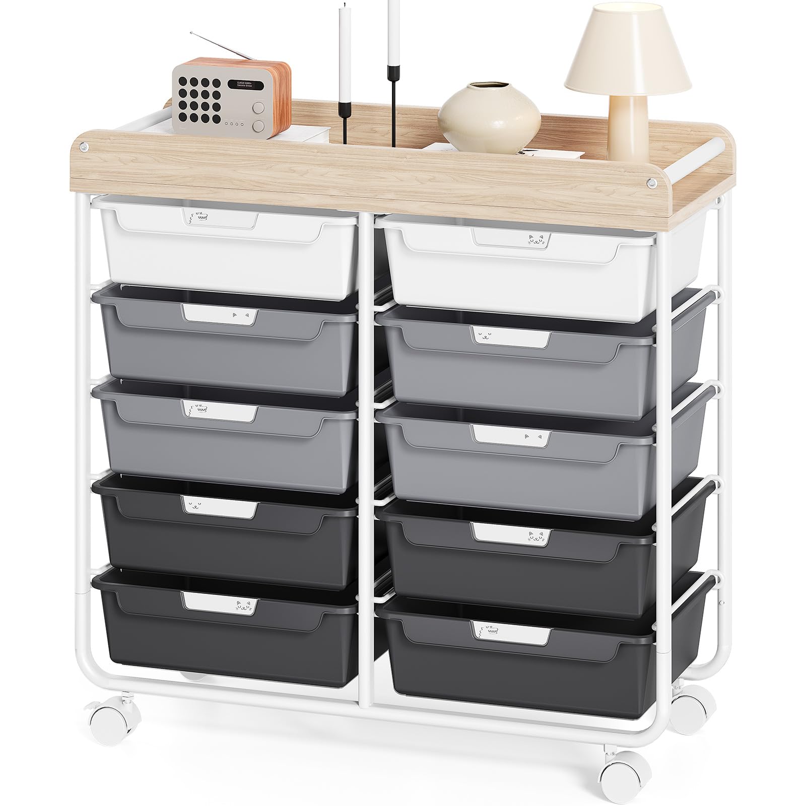 KINGRACK Rollcontainer mit 10 Schubladen, Rollwagen mit Schubladen für Bastelbedarf, Kunstmaterialien, Home Offices und Klassenzimmer (Grau)