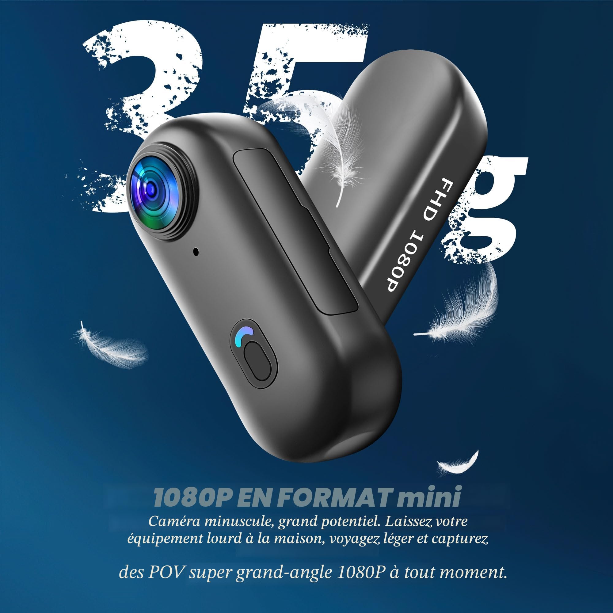 Nouvelle Version Mini Caméra Sport 1080P WiFi Camera de Poche pour Casque Camera Vlog Pieton Étanche jusqu'à 30M pour Les Passionnés d'Aventure Accessoires Multifonctions