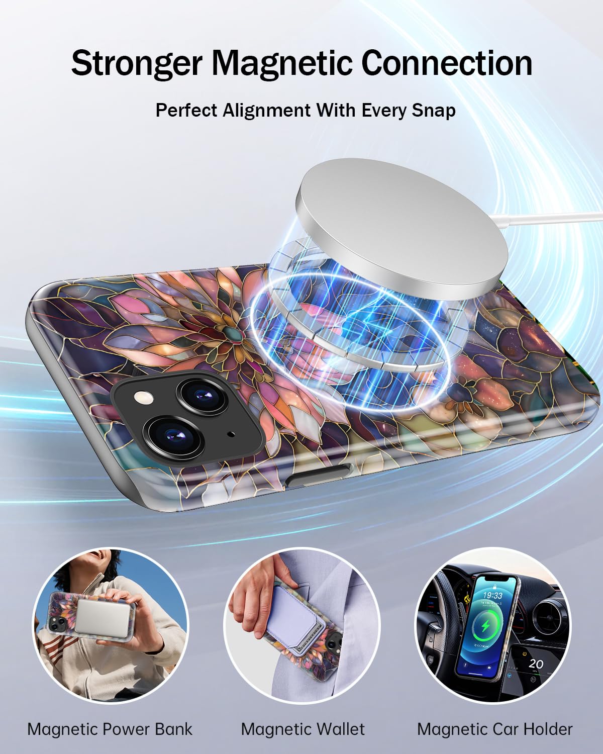 LUMARKE for iPhone 14 Case/iPhone 13 Case with Cute Wildflower Design – Aesthetic Y2K Floral Phone Cover for Women Girls, Dual-Layer Protection, Wireless Charging Compatible - Mosaic Purple Flower - 4