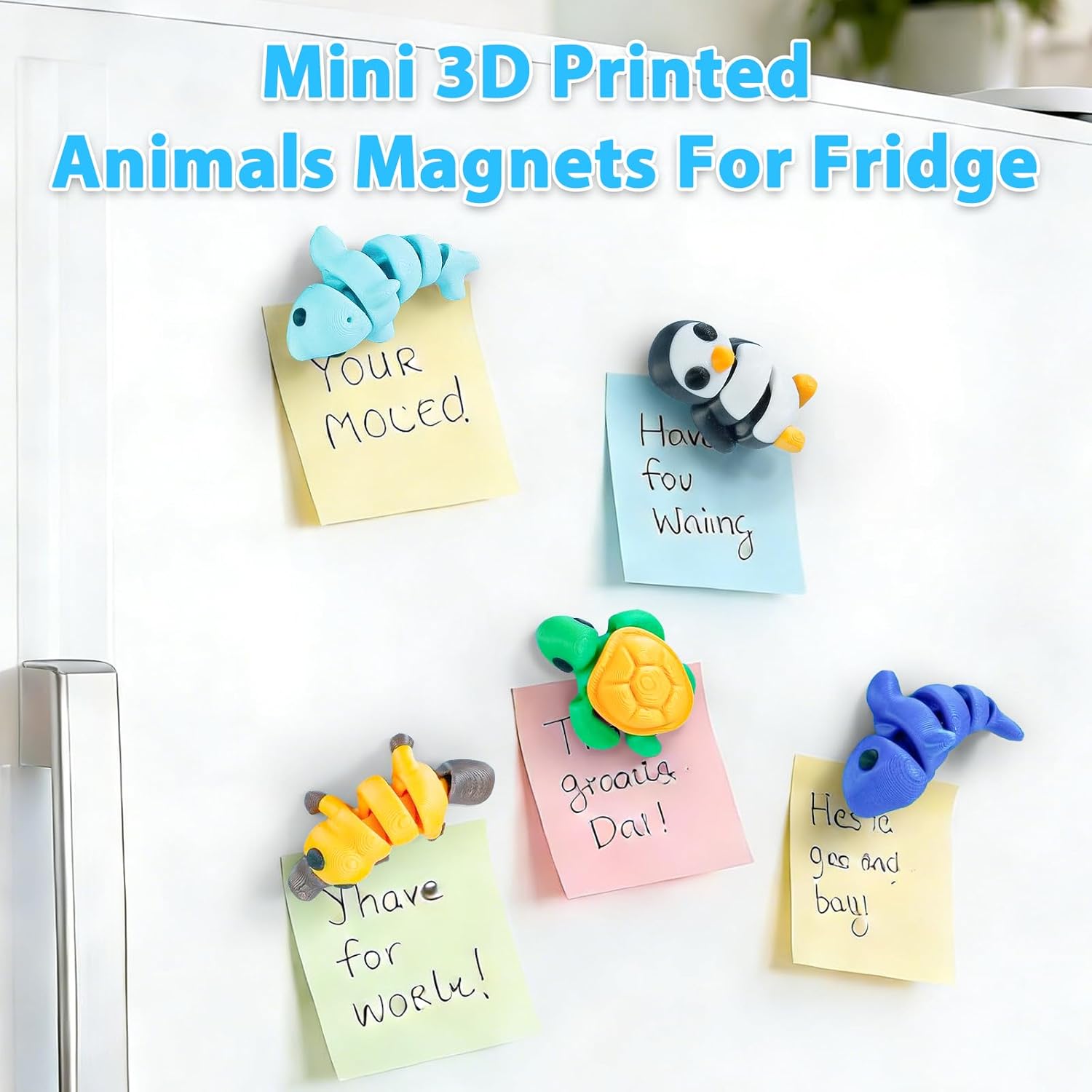 Minleway 12 Pcs Magnetic Mini 3D Printed Animal Figurines, Articulated Flexible Fidget Toys Set, Cute Desk Pets Decor, Gifts for Kids Party Favors, Classroom Rewards (Ocean Animals)