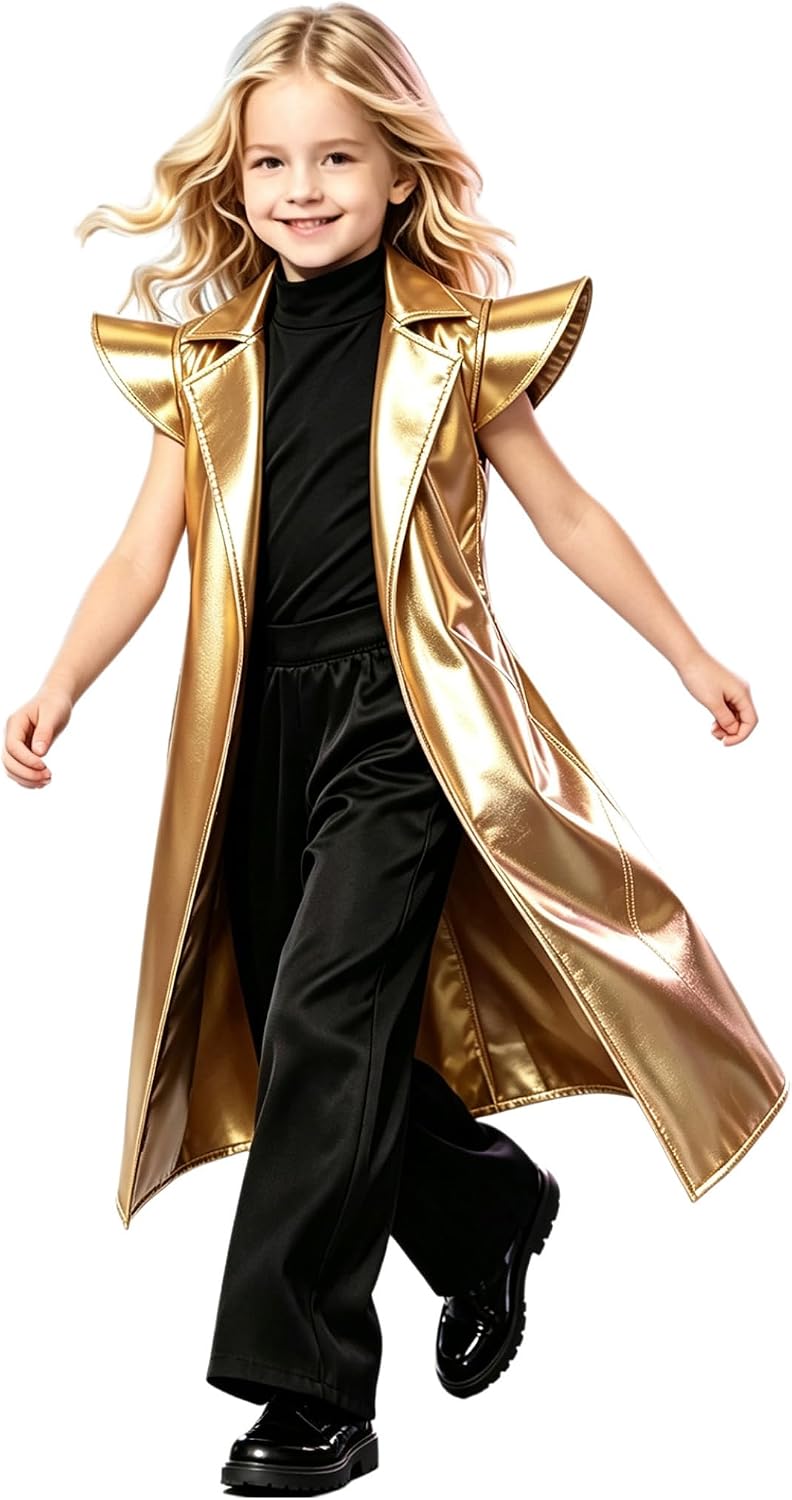 Kids Dance Long Cardigan Lapel Collar Trench Coat
