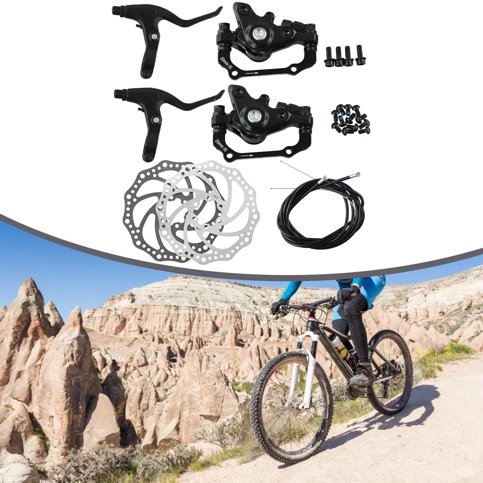 Kit de freins à disque mécaniques pour vélo de montagne, étrier de frein avant et arrière, 160 mm, kit de frein à disque mécanique pour VTT et vélo de route Kit de freins à disque mécaniques pour vélo de montagne, étrier de frein avant et arrière, 160 mm, kit de frein à disque mécanique pour VTT et vélo de route