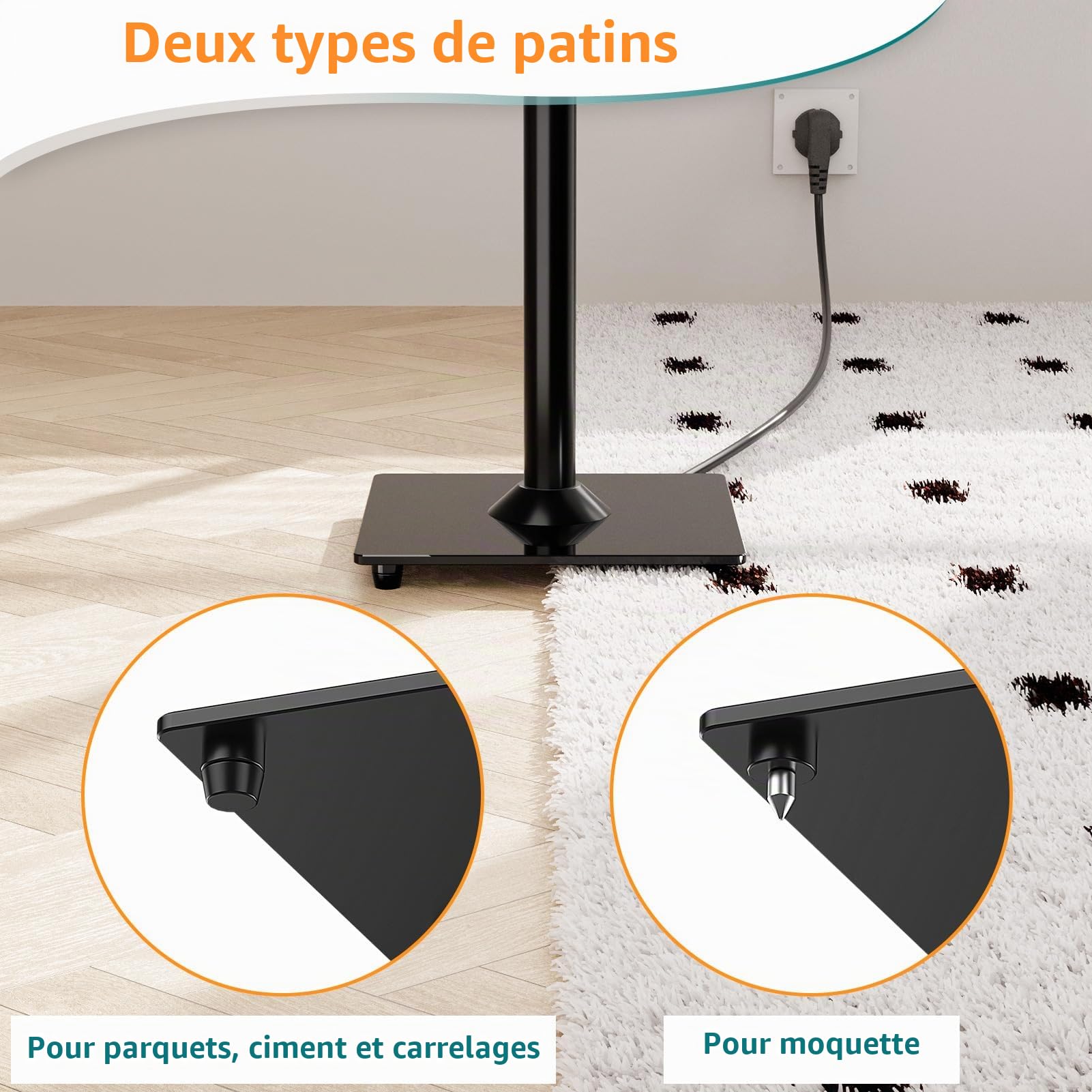 ELIVED 1 paire de supports universels de 808 mm de hauteur avec base en verre pour haut-parleurs satellite, étagères, gestion des câbles intégrée pour Teufel JBL Sony, etc. Capacité de charge de 10 kg
