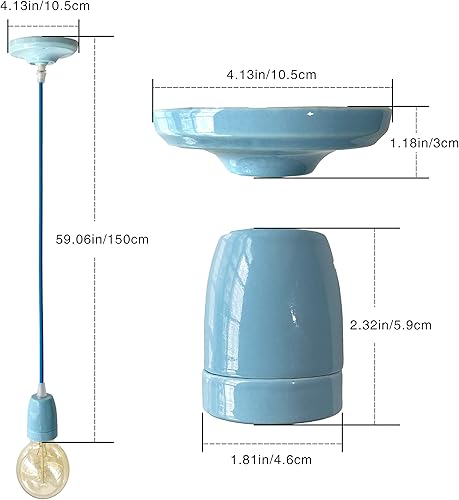 Miniatura 2 de Luz colgante de cerámica, kit de luz de cerámica, mini luz colgante industrial, base de lámpara E26, kit de luz colgante ajustable retro con línea