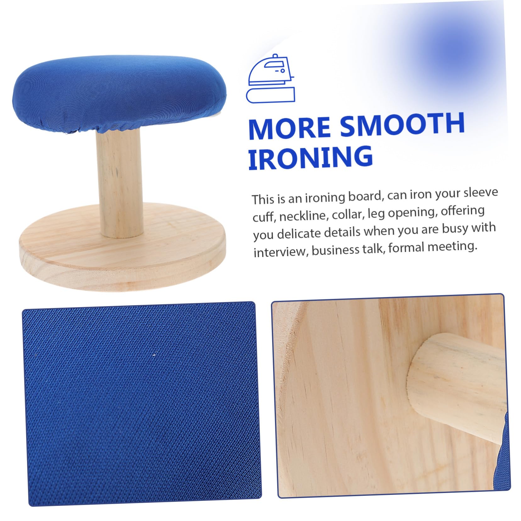 TOYANDONA Asse Da Stiro Curvo in Legno e Tessuto, Sgabello Rotondo Da Stiro Per Uso Domestico, Resistente Alle Alte Temperature, Supporto Stabile Salvaspazio Per Stiratura Di Polsini e Colletti