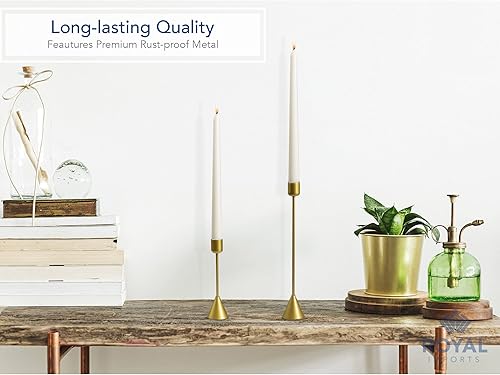 Miniatura 3 de Royal Imports Portavelas cónico dorado, modernos portavelas cónicos de metal, decoración de centro de mesa para el hogar o boda, juego de 2 piezas,