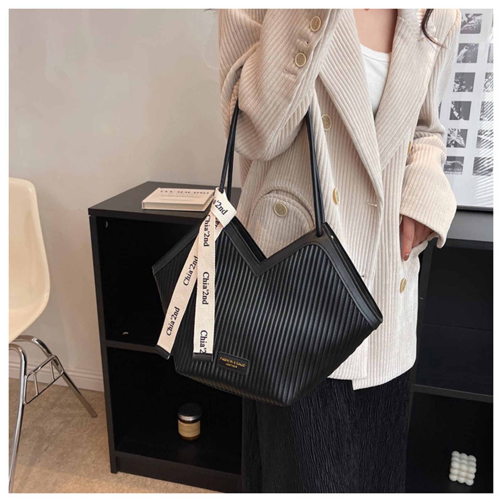 Umhängetasche Lässige Tasche Im Pendler-Stil, Umhängetasche, Einkaufstasche-weiß-40 * 14 * 21