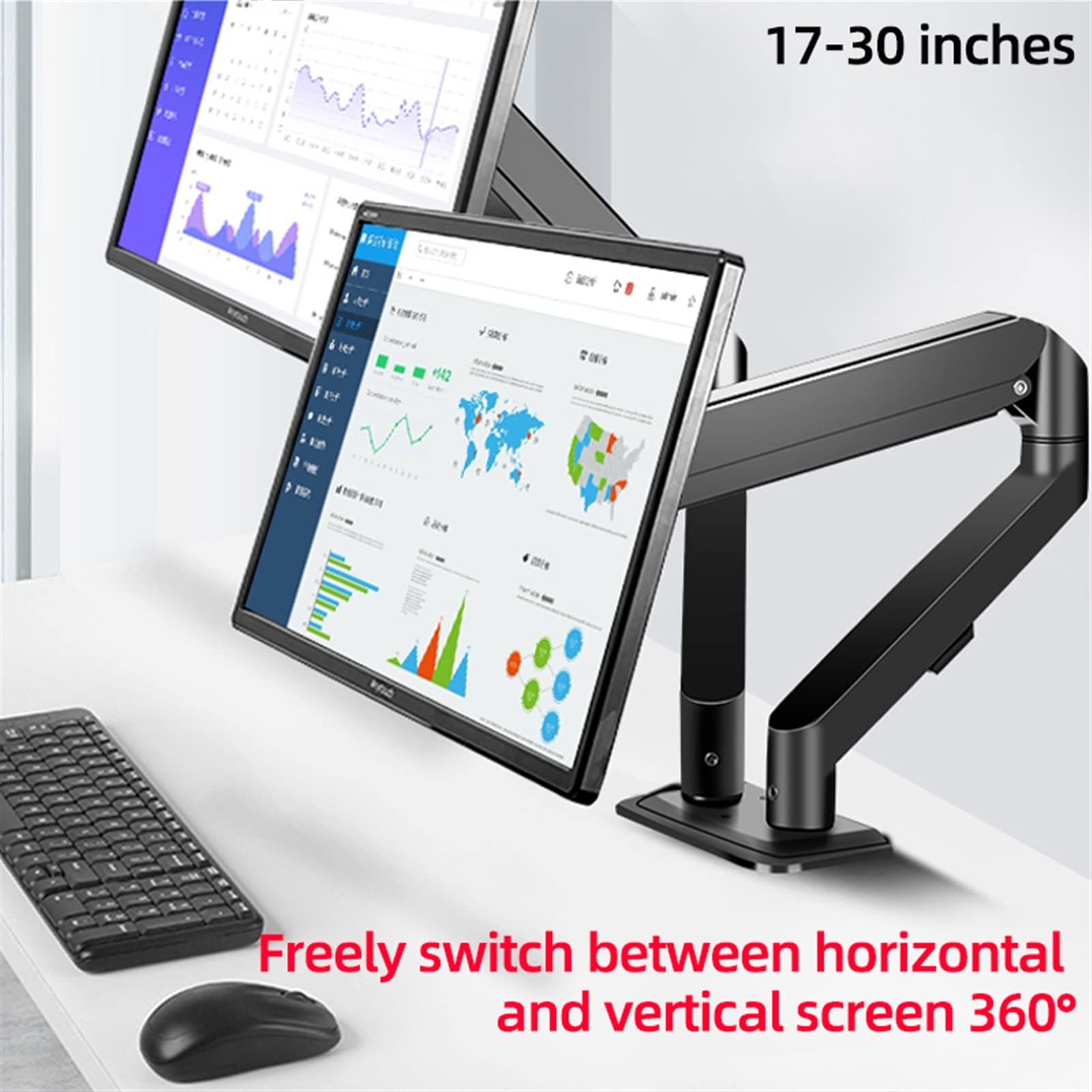 Supporto per Monitor per Braccio da scrivania per Doppio Monitor da 17-30" per impieghi gravosi, Supporto per Doppio Monitor LCD con Movimento Completo a Molla a Gas, att