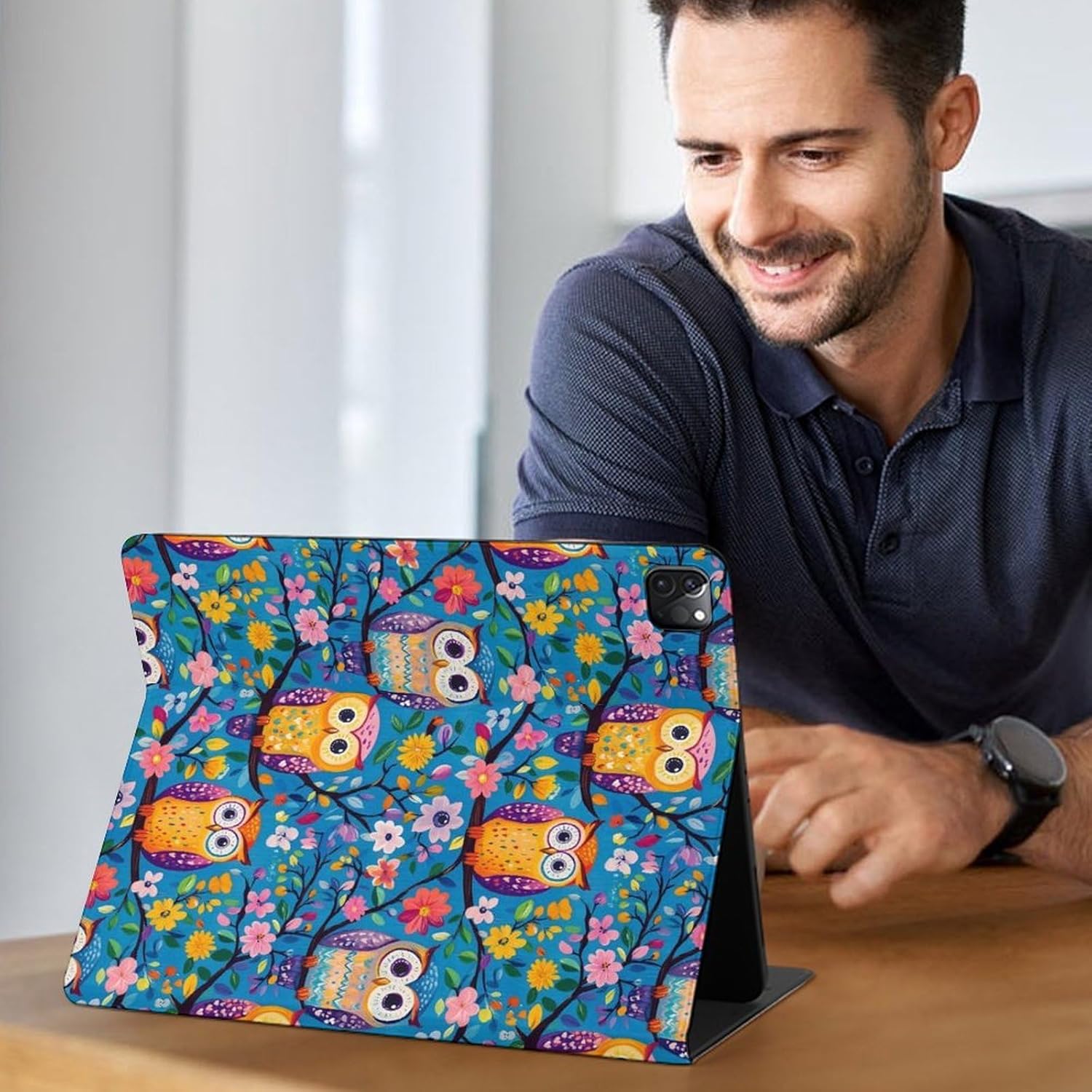 Compatible with iPad Pro 12.9 Case 6th/5th/4th/3rd Generation (2022/2021/2020/2018), Slim Flower Owl Print Case Compatible with iPad Pro Cover 12.9 Inch with Stand Auto Wake/Sleep