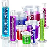 Teenitor 10pcs Plastic Graduated Cylinders & Beakers Set: 10-250ml Cylinders + 50-1000ml Beakers for Lab, Kitchen, Science Experiments