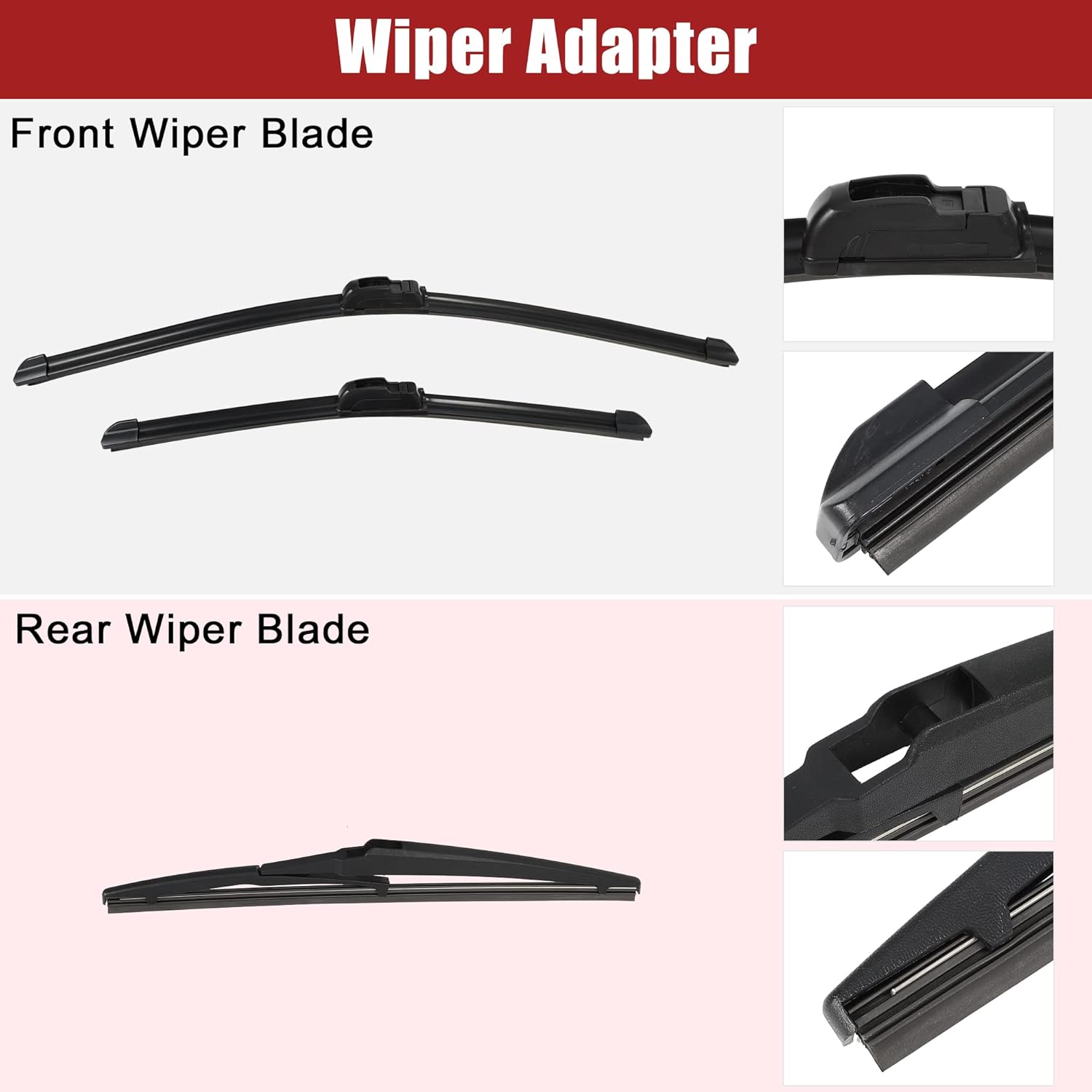 ACROPIX 24" 17" 12" Front Rear Windshield Wiper Blade Set Fit for Toyota RAV4 2006-2012 with J/U Hook - Pack of 3 Black