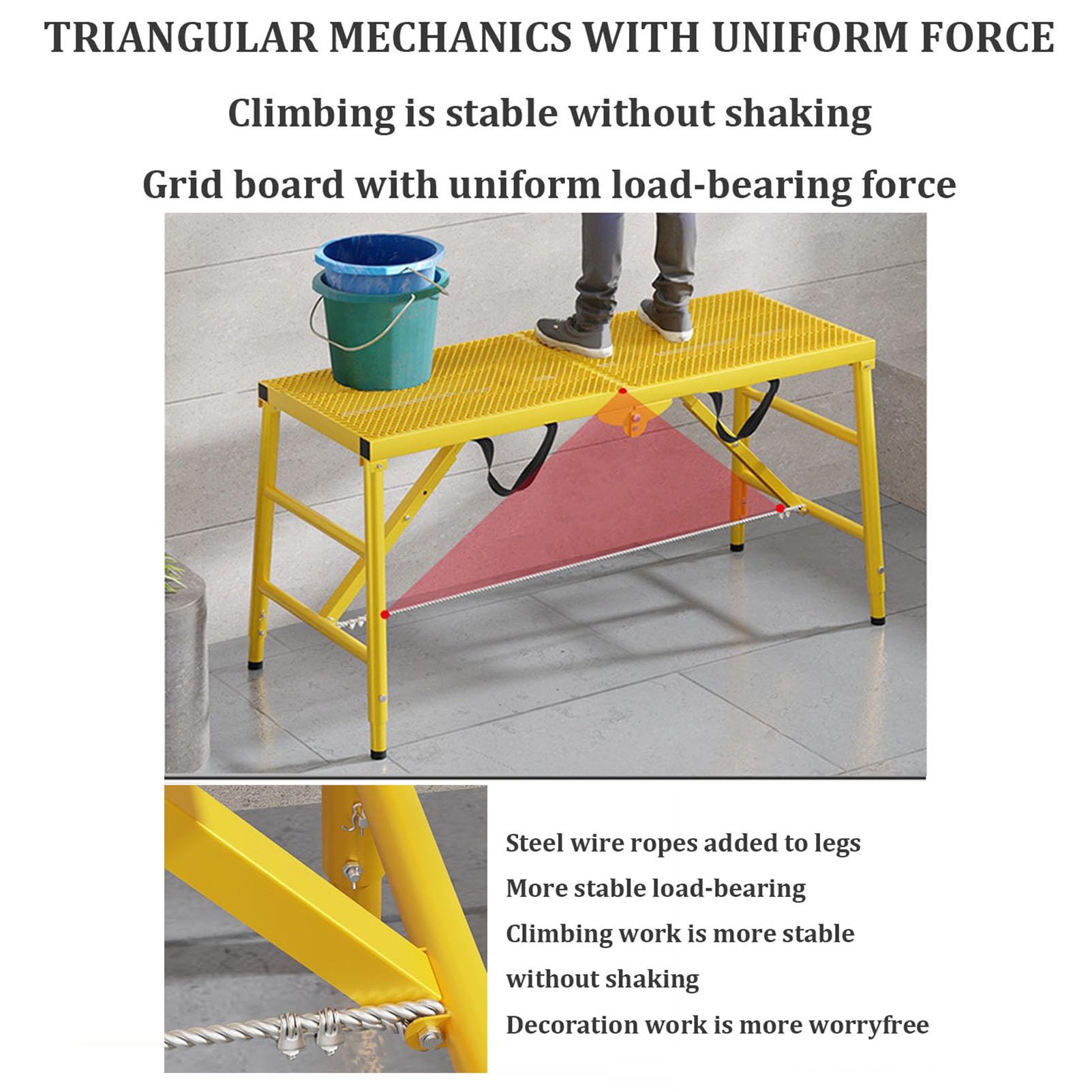 Escalera de Aluminio Plegable de Alta Resistencia con Plataforma de Trabajo Ajustable, Taburete de andamio Multiusos para Pintura de Paneles de Yeso e ingeniería del hogar, Banco de Trabajo