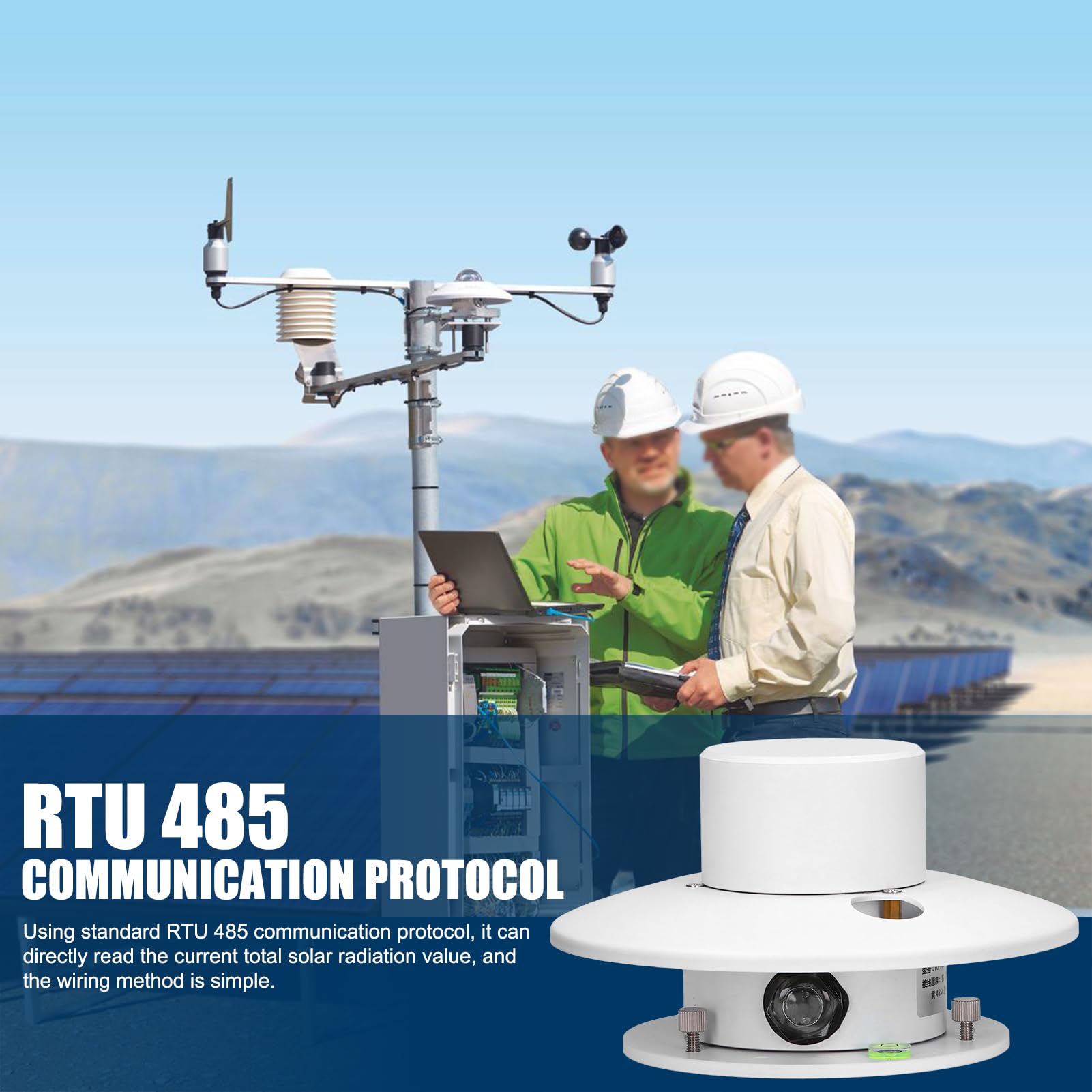 Sensor Radiación Solar Alta Precisión, con Salida RS485, Elemento Termopila, Cúpula Interior Doble Vidrio, Compensación Temperatura, Piranómetro para Meteorología, Energía Solar y Monitoreo FV