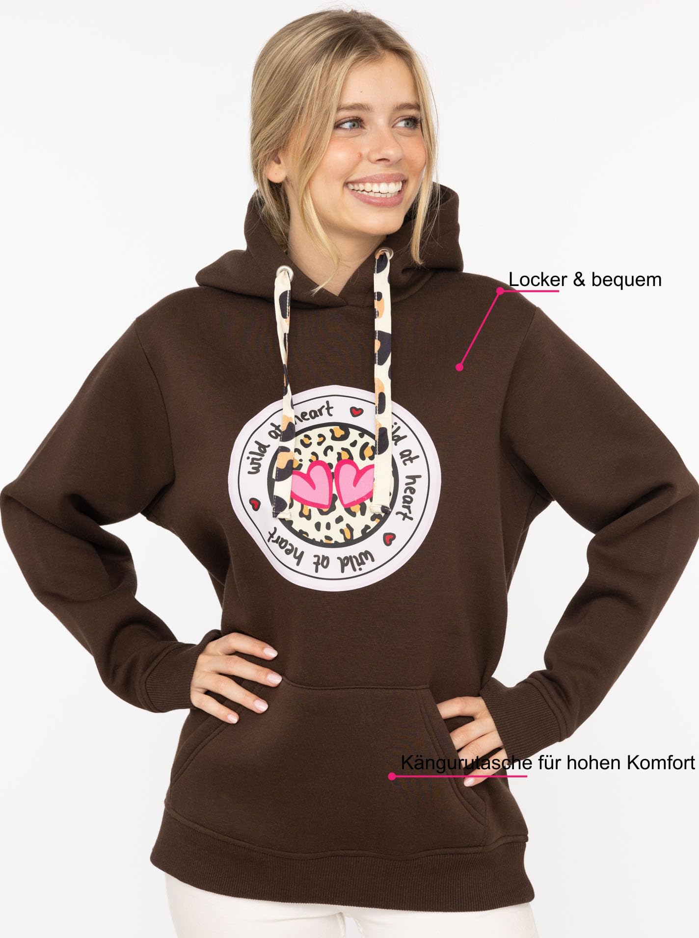 Zwillingsherz Damen Hoodie mit Kapuze – Kuscheliger Oversize Kapuzenpullover – Weicher Sweatshirt Pullover für Frauen Aufdruck – Stylischer Look für Frühling, Herbst & Winter – Loungewear Mode Leo