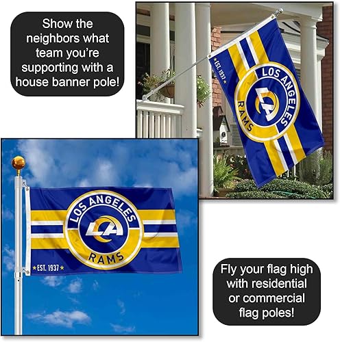 Miniatura 3 de WinCraft Bandera grande de Los Angeles Rams con botón de parche y logotipo circular de 3 x 5 pulgadas