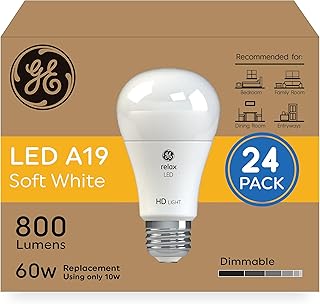 GE Relax HD LED Light Bulbs, A19 Soft White Light Bulbs, Dimmable LED Bu...