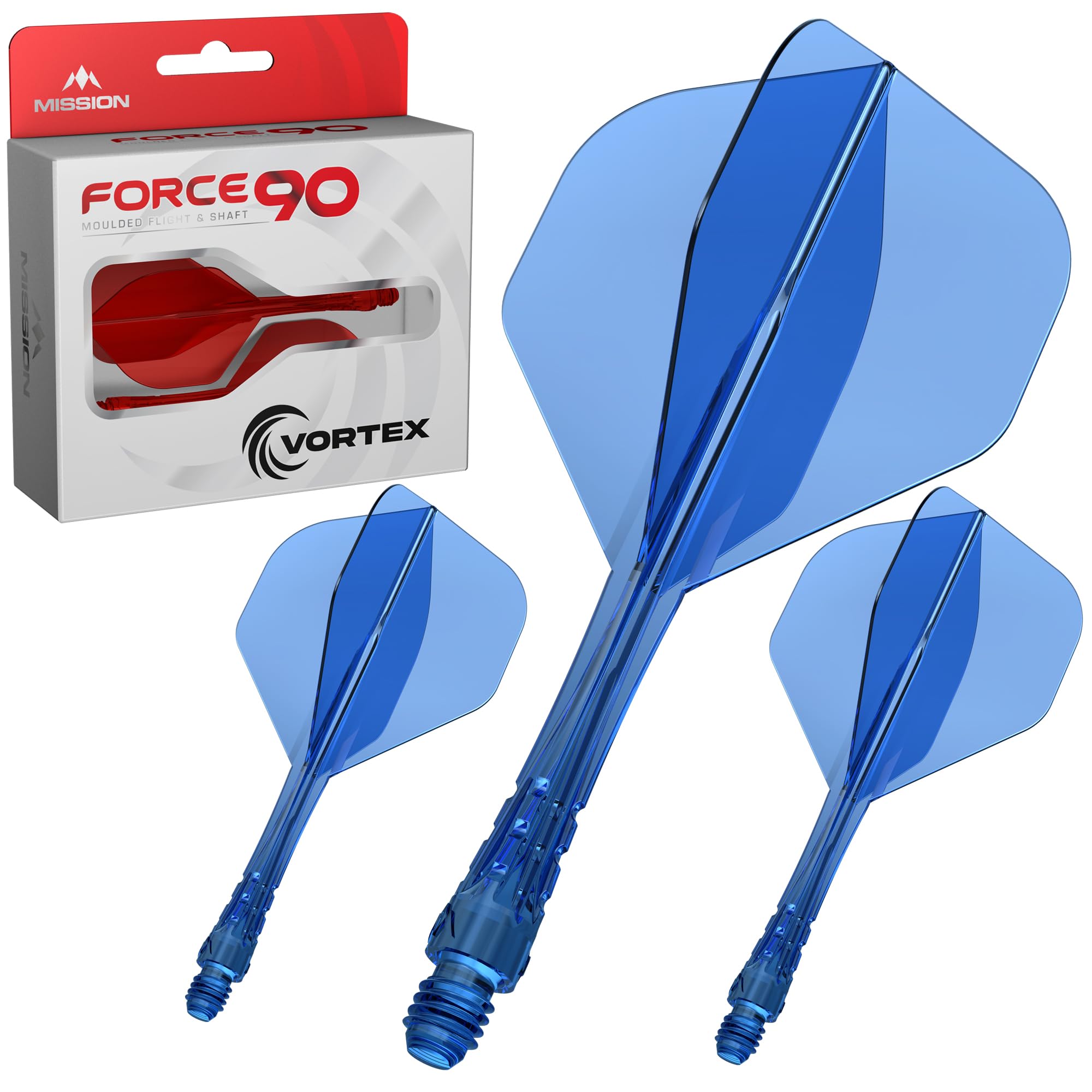 Mission Darts | Force 90 Vortex | Integrated Precision Moulded Dart Flight And Shaft System | Multiple Styles | Multiple Colours. (Standard No2 - Medium, Clear Blue)