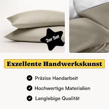 Kissenbezug 40x80 Taupe/Beige (2er Set) 100% Bio Baumwolle Oeko-Tex atmungsaktive weich Kopfkissenbezug 40x80 mit Reißverschluß auch als Dekokissen Sofakissen