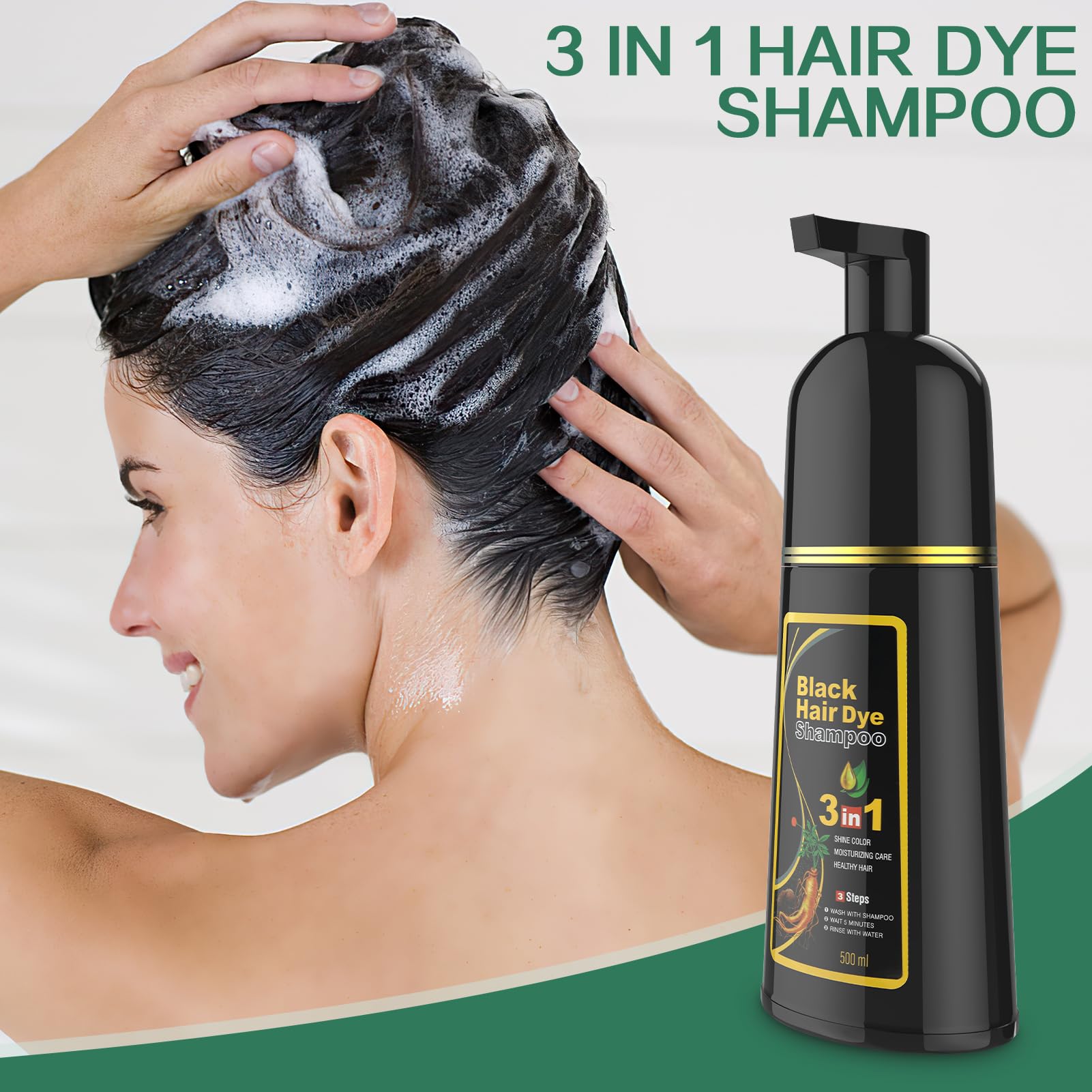 Amiarc Black Hair Dye Shampoo 3 in 1 Natural Herbal Hair Color