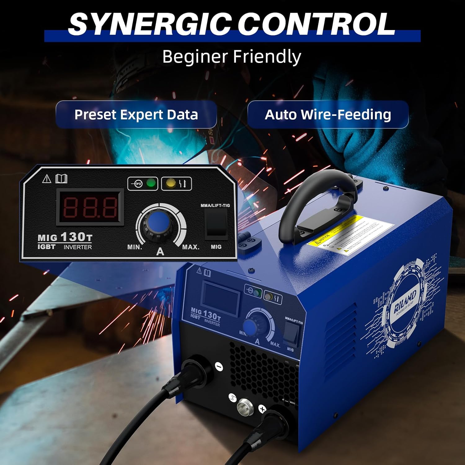 RILAND MIG130T with Synergic Control features: preset expert data and auto wire-feeding