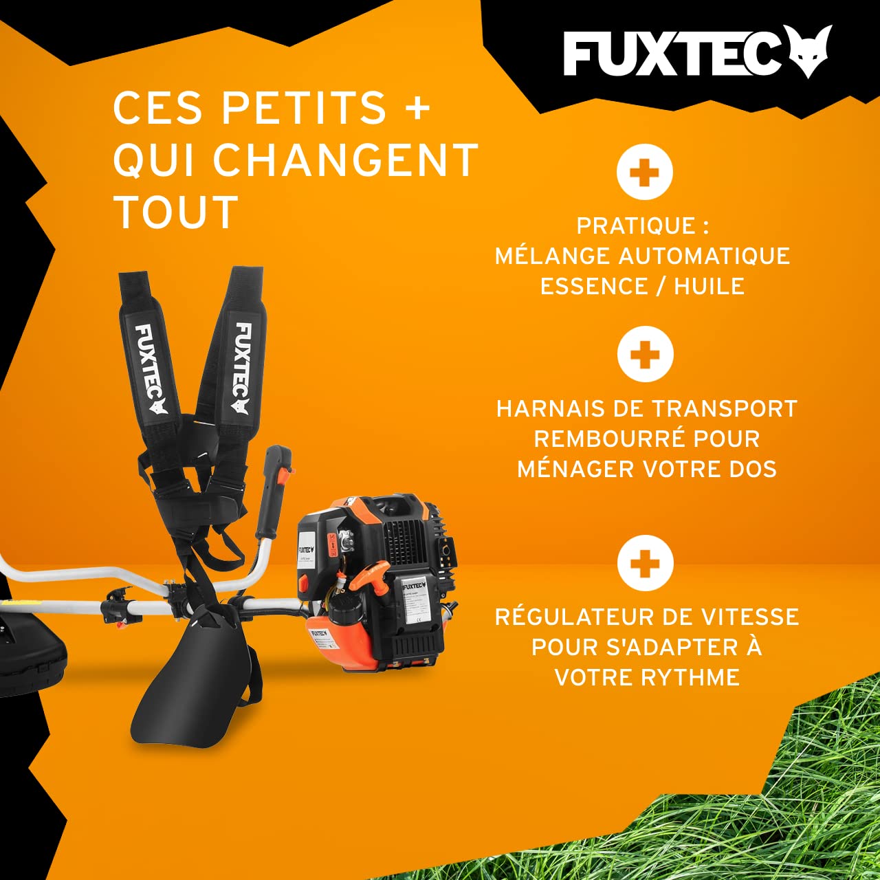 Fuxtec Débroussailleuse Thermique 4 Temps FX-4MS142 42,5cm3 2en1 Multitool Sangle de Transport Confortable et Moteur 4 Temps Silencieux tête de Coupe à Fil Inclus