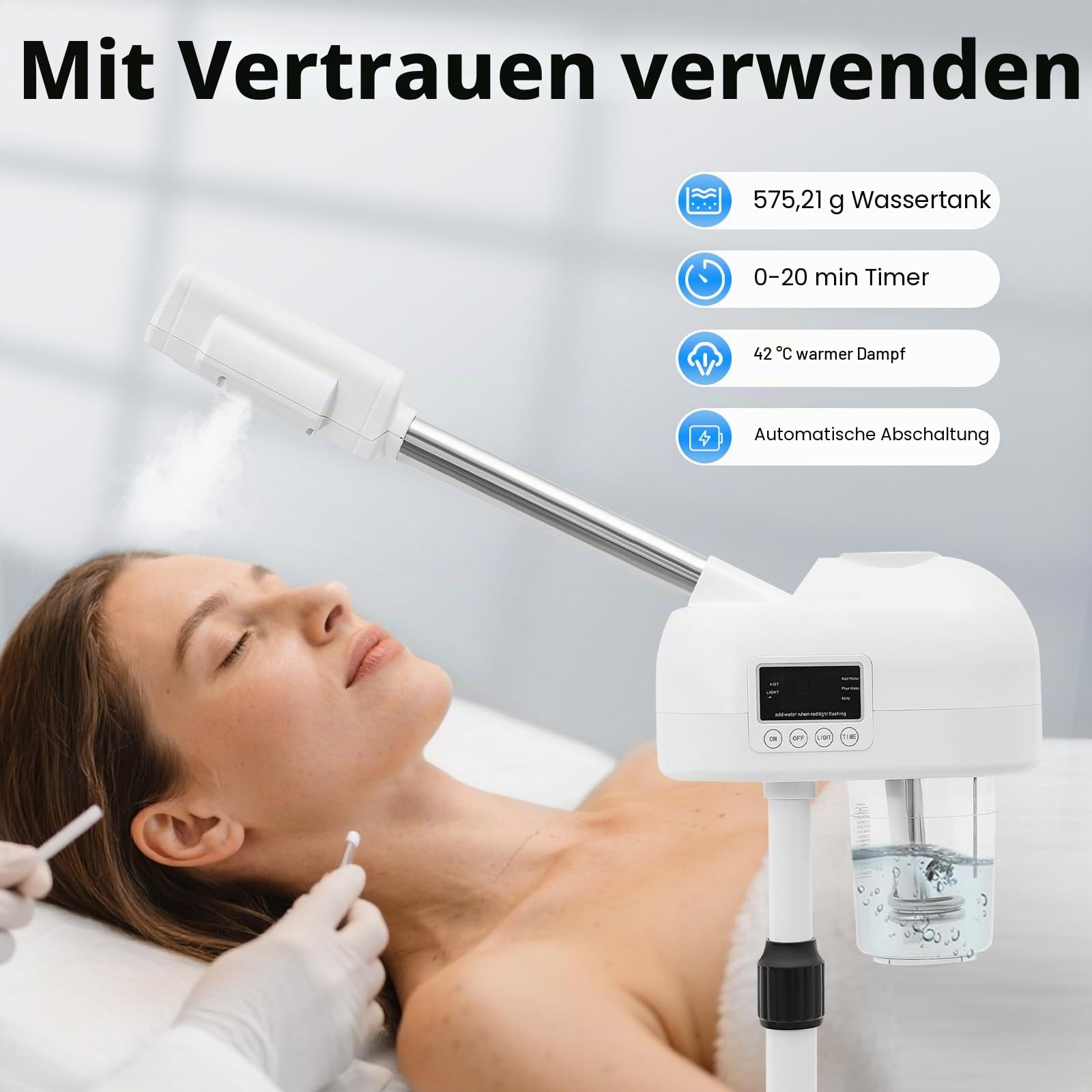2 in 1 Gesichtsdampfer, Gesichtssauna Ozon Bedampfer mit Rollen, 360° Porenreiniger Dampf Spa Maschine für Zuhause Salon Spa
