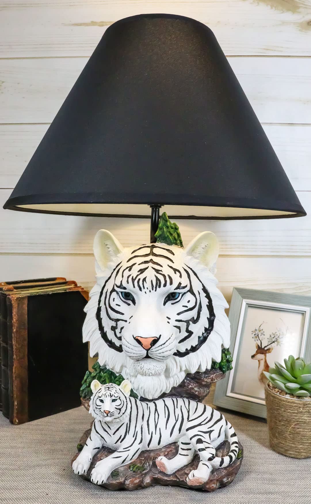 Buy Ebros White Rare Alaskan Tiger Desktop Table Lamp Statue with Black Fabric Shade Siberian