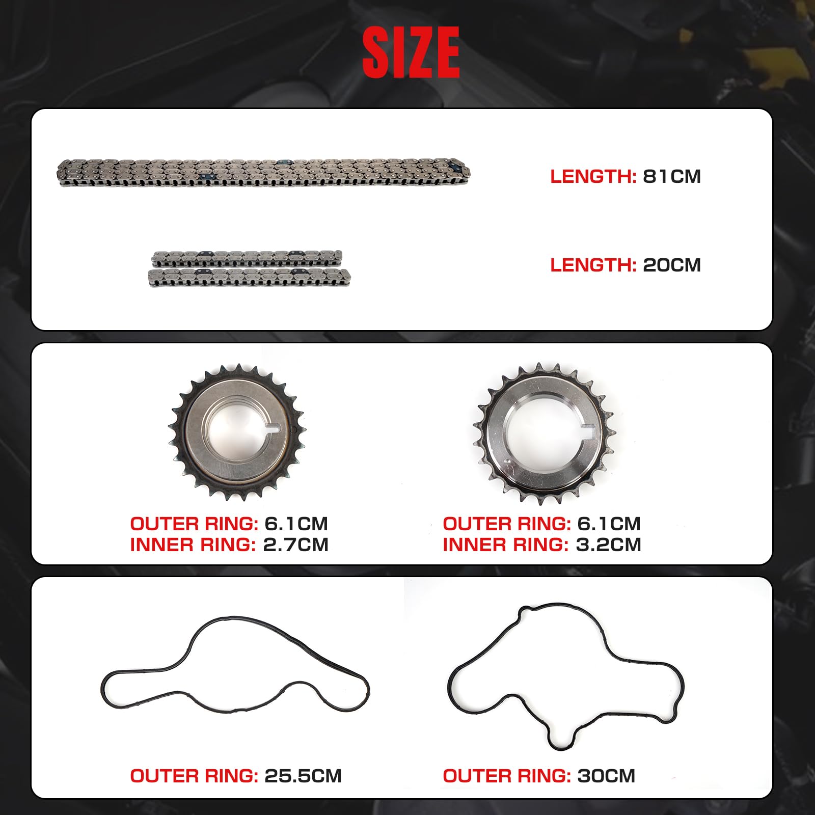 GDO Engine Timing Chain Kit TK20635 TK4198 Fits For 2007 2008 2009 2010 Ford Mercury 3.5L Edge Lincoln Mazda 3.7L MKX MKZ AT4Z-6306-A Timing Chain Set