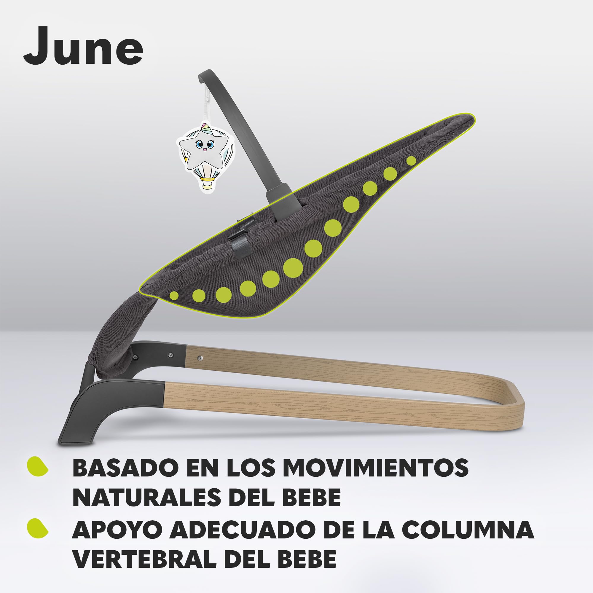 LIONELO June hamaca de bebé, movimiento natural del balanceo, desde los primeros días de vida hasta los 9 kg, ligera, estable, antideslizante, cinturones de seguridad, hamaca plegable para bebes | De Bebé, Movimiento Natural del Balanceo, desde los Primer