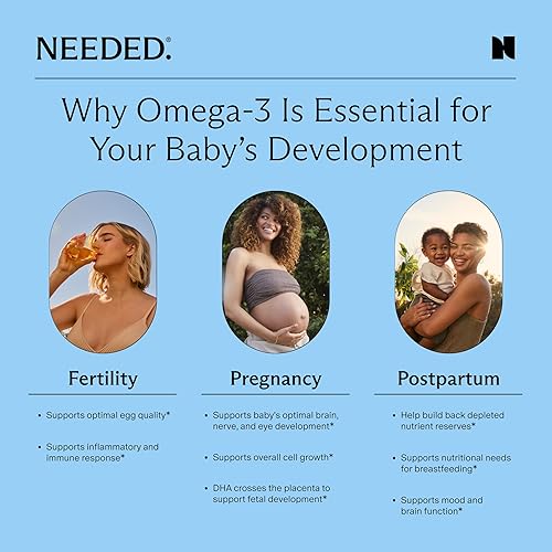 Miniatura 5 de Needed. Omega-3 prenatal dosis de alta potencia de aceite de pescado de origen sostenible, 1000 mg de DHA, 1000 mg de EPA, envuelto en una cáscara