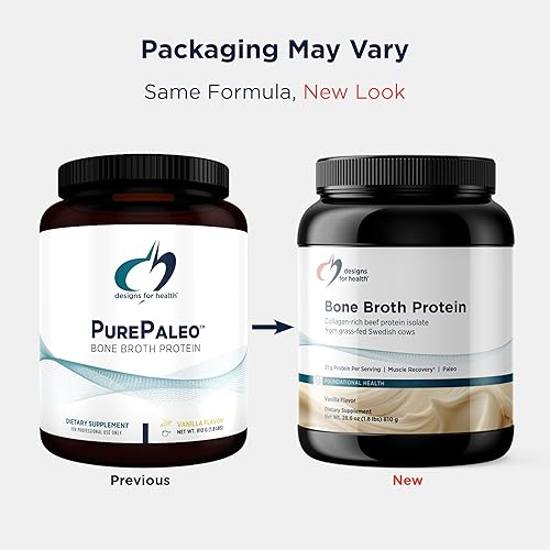 Vista 5 de Proteína PurePaleo vainilla de Designs For Health 0.74 oz de HydroBEEF altamente concentrado, caldo de hueso, polvo proteínico, 28.6 oz