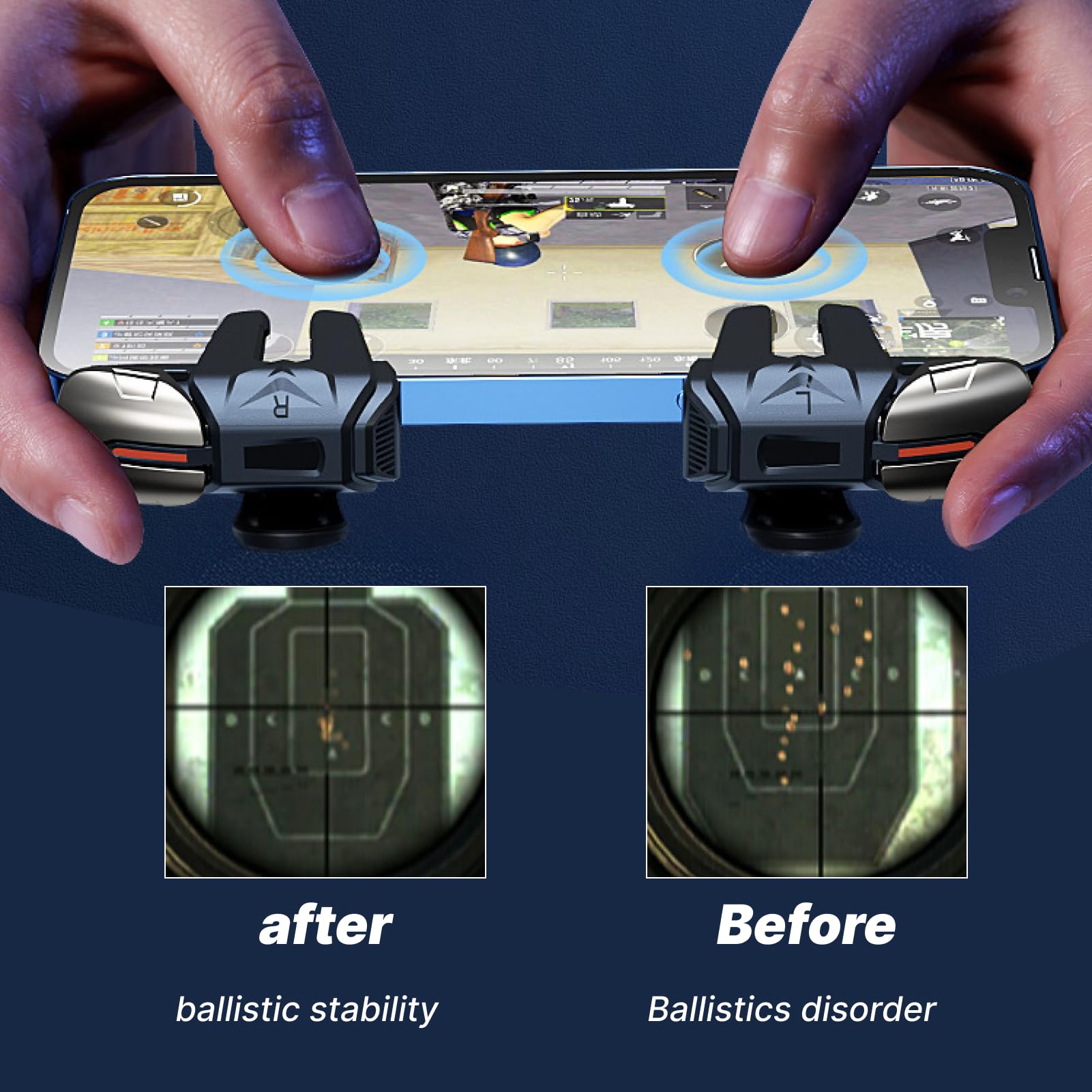 2 Stück Mobile Gaming Controller 4 Trigger, Geeignet für Mobile Controller, L1R1 L2R2 Handy Joystick für PUBG, COD, Smartphone Gamepad Triggers kompatibel mit Android & iOS, 6 Finger Schießtasten