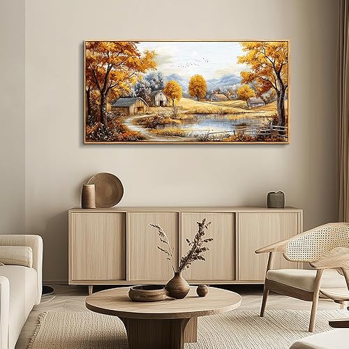 Miniatura 6 de QIYILEXWART Pinturas de pared de bosque de otoño, arte de pared grande para sala de estar, decoración de lienzo para dormitorio, imágenes de