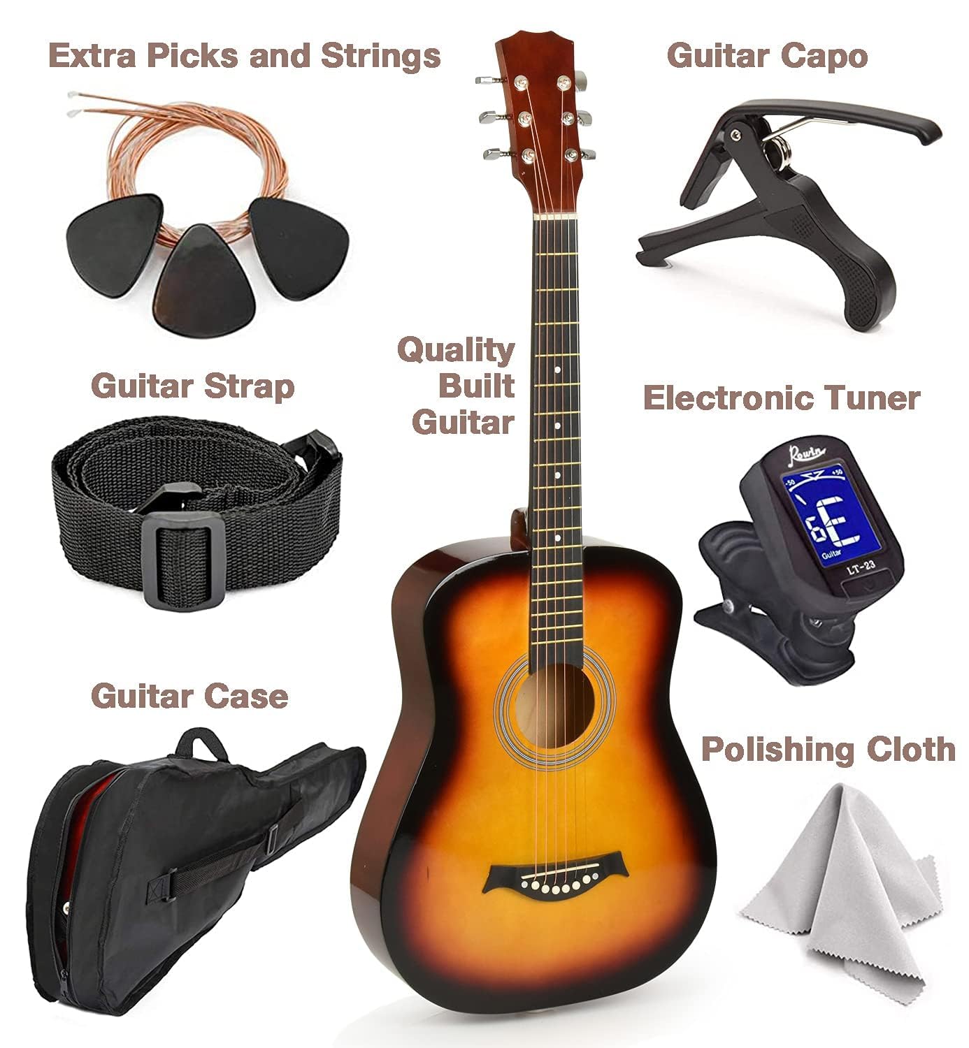 MasterPlay Guitarra acústica para zurdos para niños, guitarra principiante de 30 pulgadas para estudiantes, kit de inicio de cuerdas acústicas: bolsa de guitarra, afinador, correa, cuerdas adicionales
