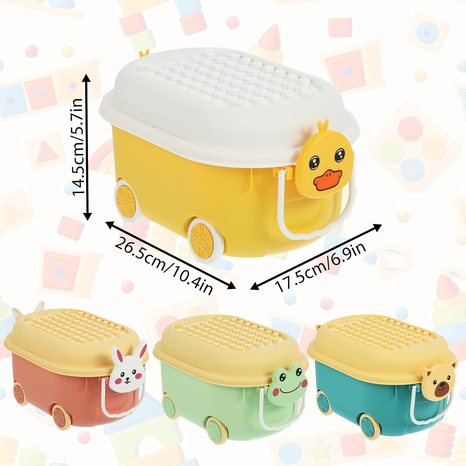 4 Packs Cartoon Toy Storage Bin Box with Lid,Plastic Stackable Containers Car Shape Toy Storage Organizer Box (10.4x6.9x5.7 in)