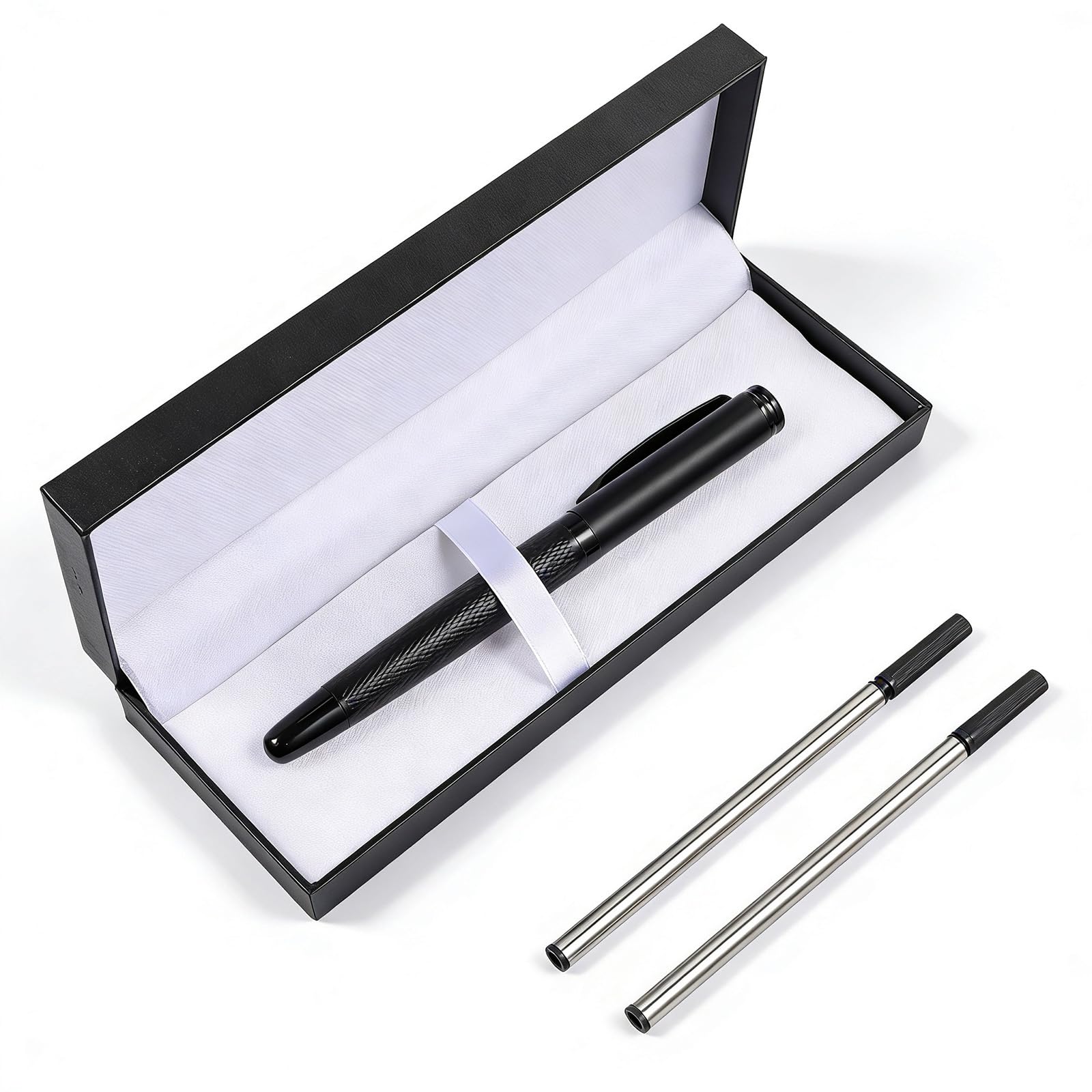 3 Pcs Matte Black Forest Rollerball Pen Pocket Refillable Rollerball Pen with Metal Case and Black Ink Refill