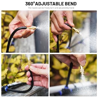 360° Adjustable Irrigation System Kit 200FT Drip IrrigationTubes 40Pc Bendable Brass Mist NozzlesFaucet Adapter Fogging Irrigation Kit Sprinkler Automatic Garden Watering System Garden Yard Lawn