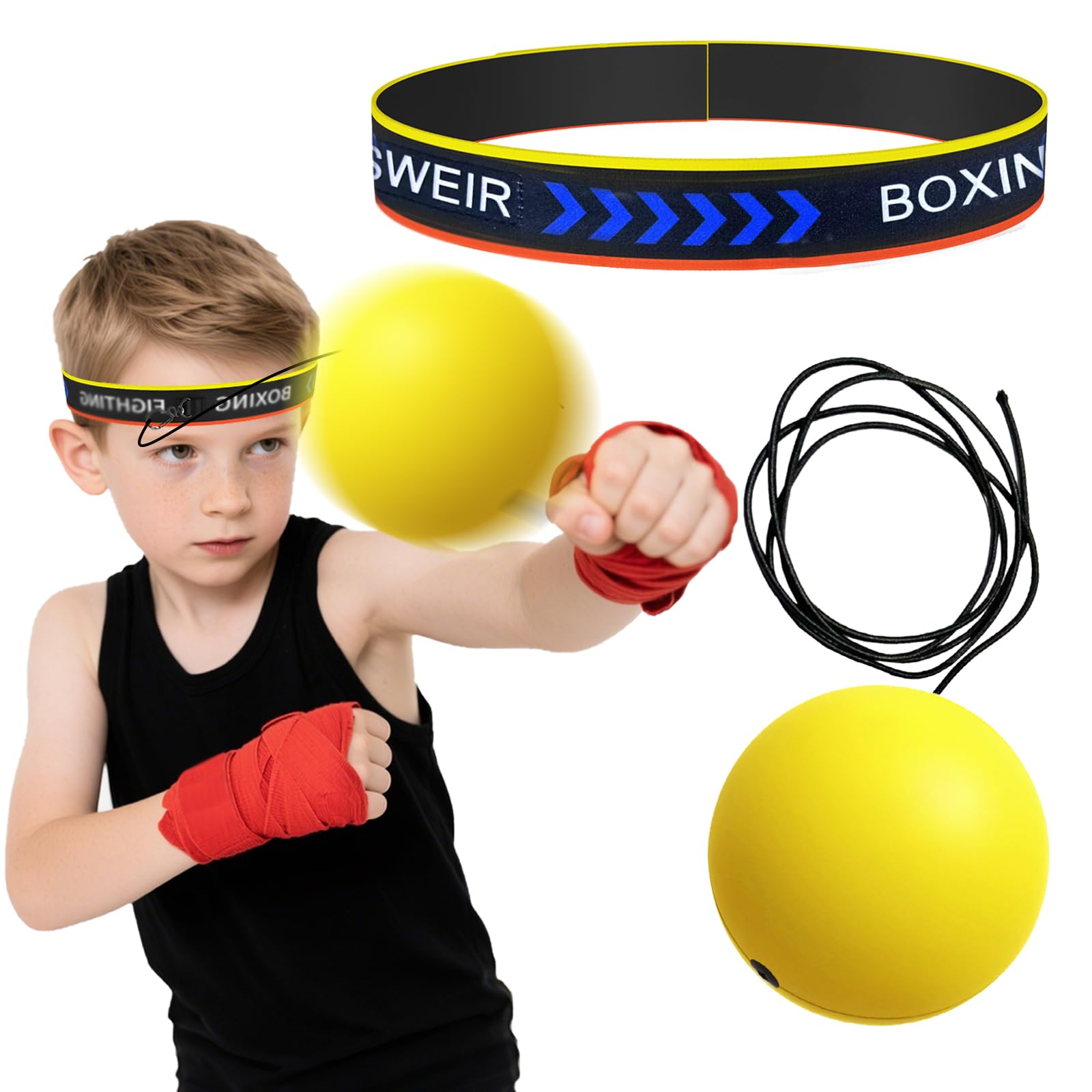 Global-Daily Boxing Training Ball with Adjustable Headband, Reaction Ball for Training, Speed, Boxing Training, Mixed Martial Arts, Fitness, Reaction Training (Yellow-9cm)