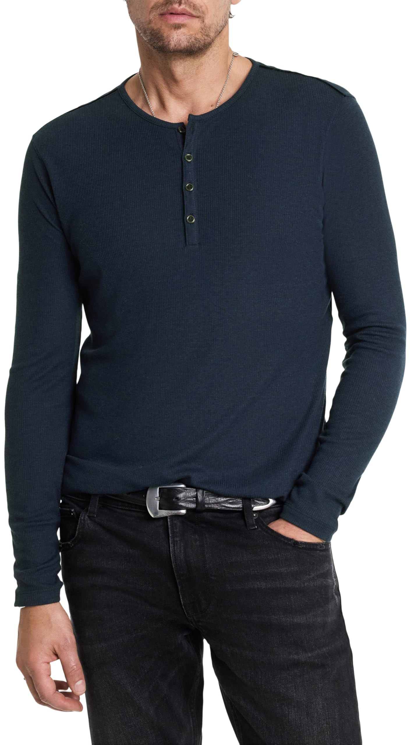 John Varvatos Men's Carver Henley, Ink Blue, Medium