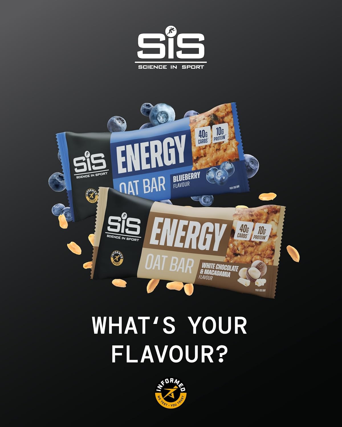 Science in Sport Energy Oat Bar - Oat Energy Bar for Elite Athletes - 40g Carbohydrates - 10g Protein - Balanced Nutrition Sports Snack - Vegan-Friendly - White Chocolate & Macadamia Flavor - 12 Count