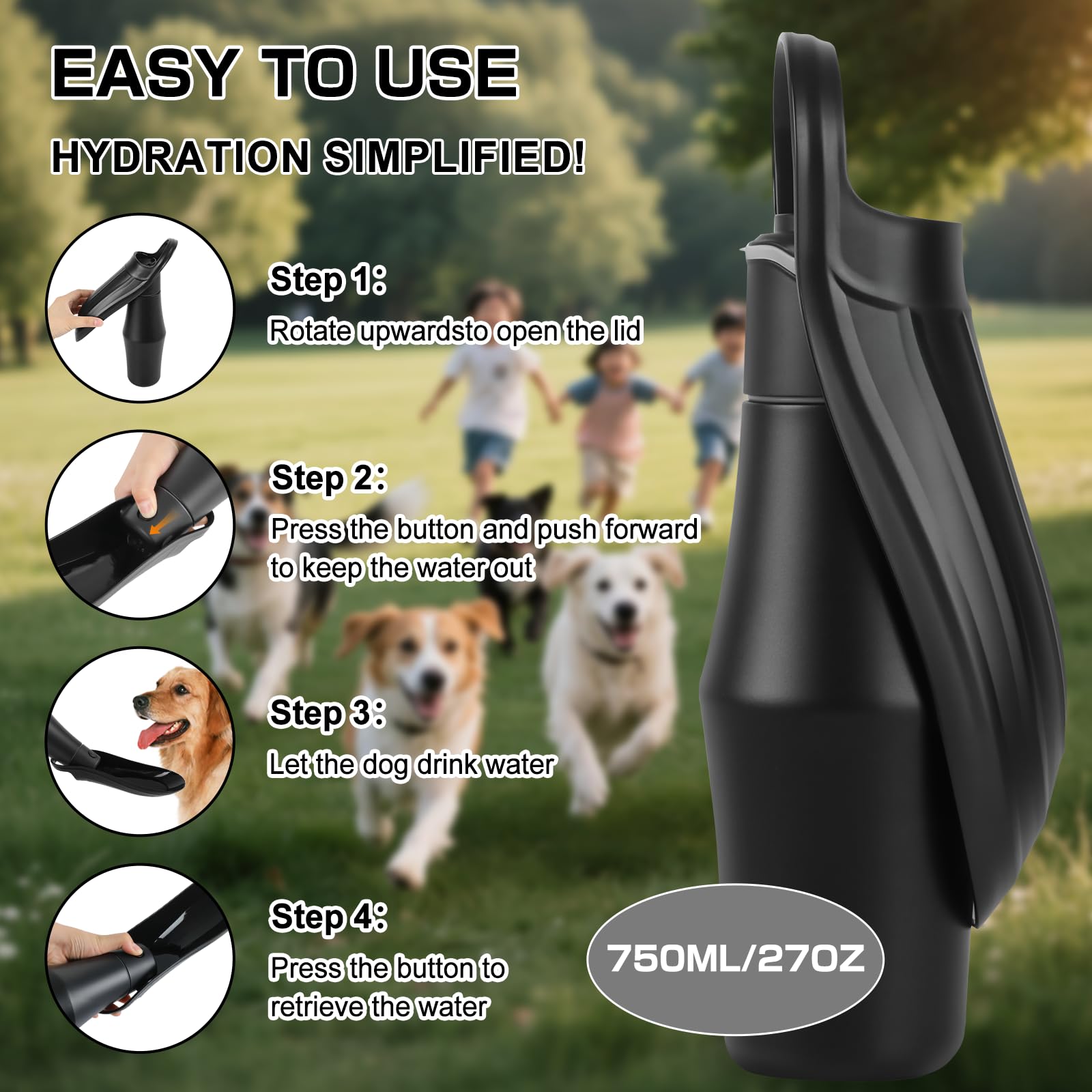 Hundetrinkflasche für Unterwegs - 750ml Trinkflasche Hunde, Auslaufsicher & Robust aus Edelstahl, Vakuum Isolierte, Hunde Trinkflasche to go, Geschenke Männer Papa