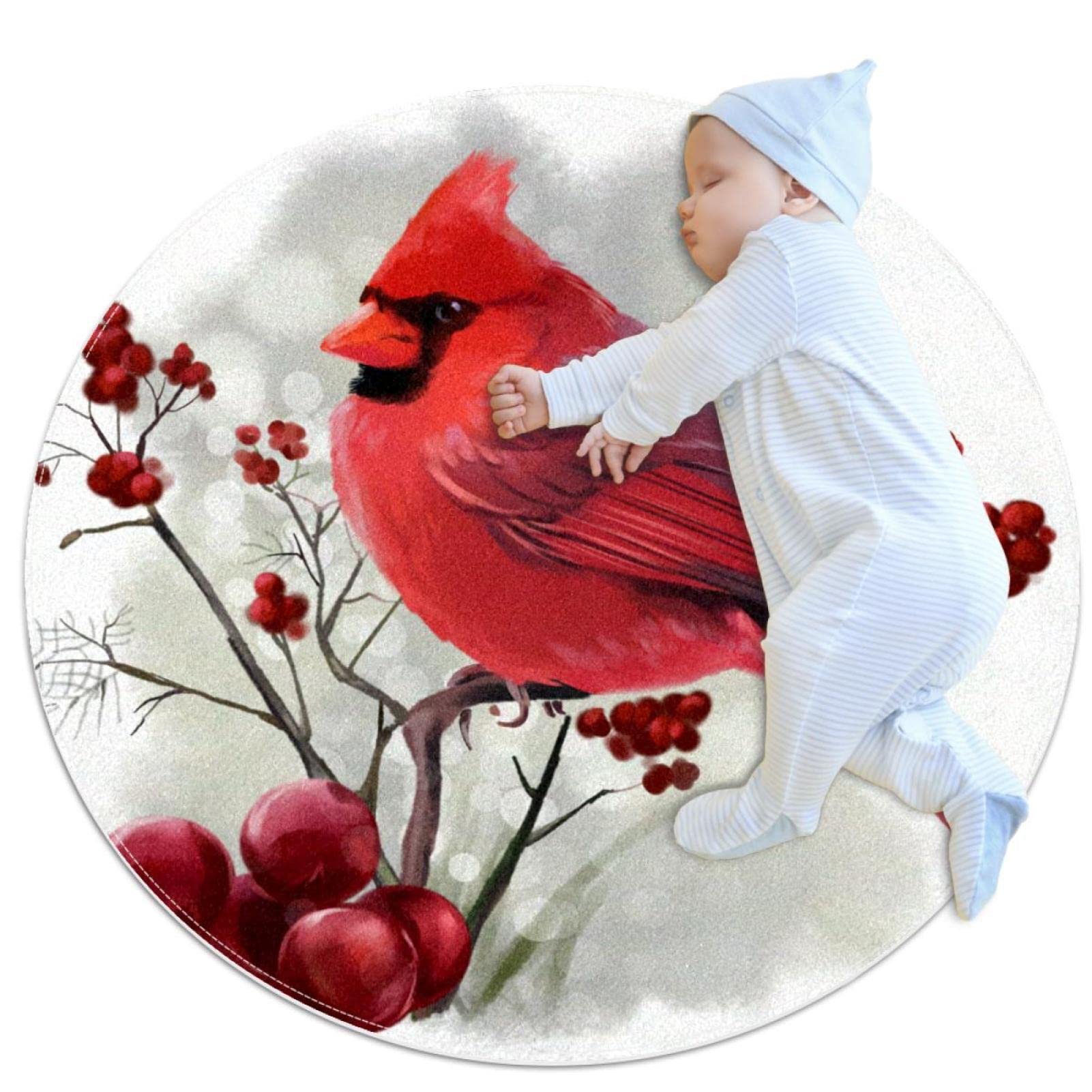 Tapis de jeu pour enfants oiseau d'hiver rond aux finitions soignées