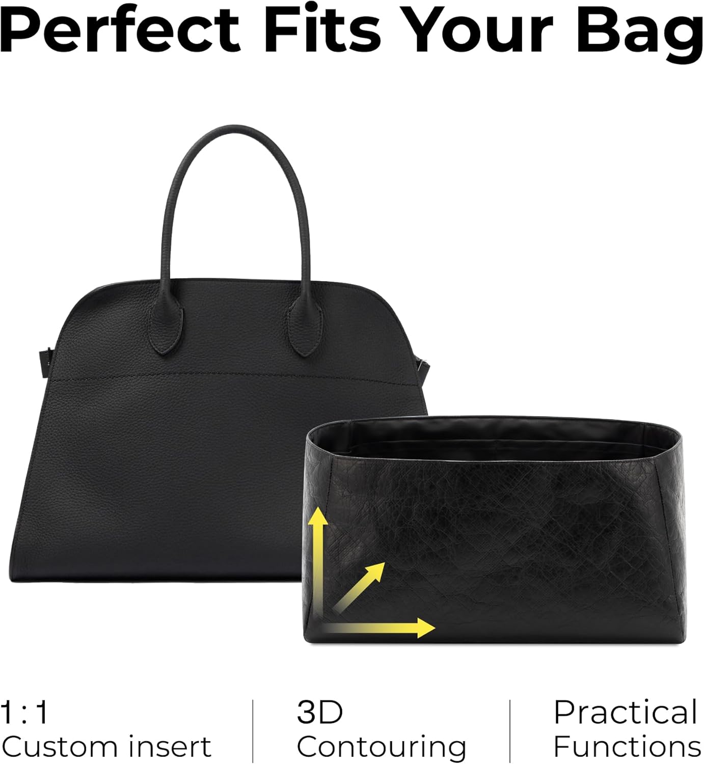 Tote Bag Organizer Insert for The Row Margaux 15 Handbag, Custom Fit Inside Premium Matte Black Lightweight Water Resistant Purse Insert with Cup Holder Accessories - Image 3